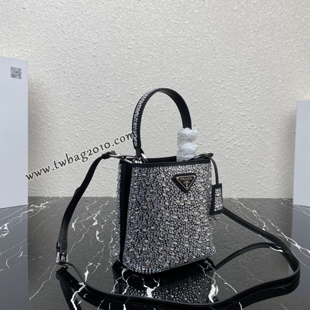 Prada專櫃2023新款滿天星桶包 1BA373 普拉達仿水晶Panier手袋手提女包 csp1605